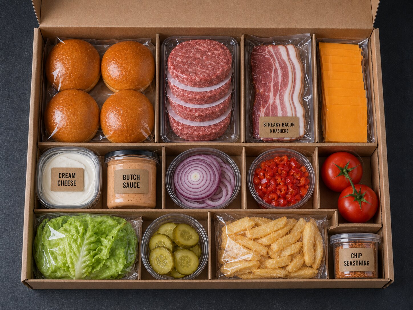 Open BurgerBLOX kit with every component packed