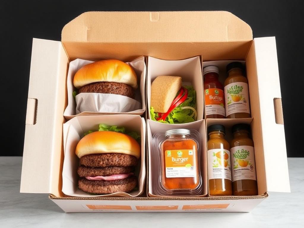 Packed burger kit box with compartments
